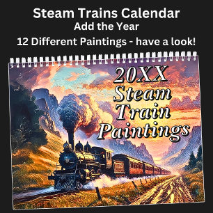 Calendário Pinturas Do Comboio A Vapor, 12 Diferentes,
