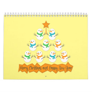 Calendário Pirâmide de árvores de Natal feita de neve do xmas