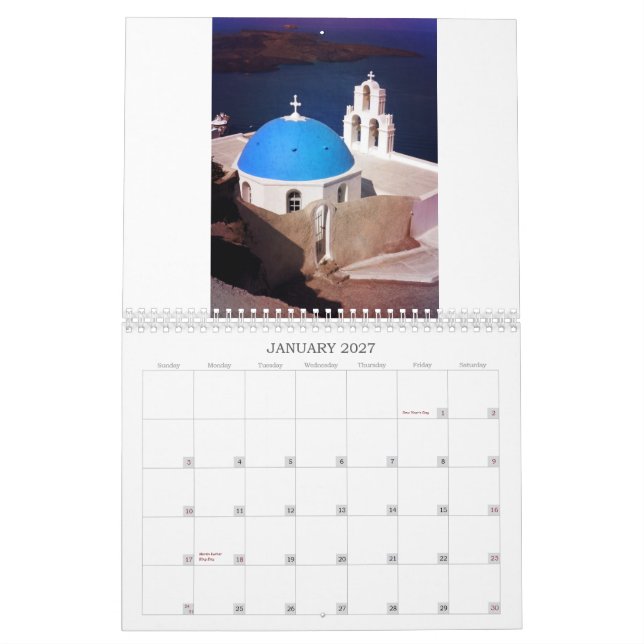 Calendário Piscina bonita de Santorini (Jan 2027)