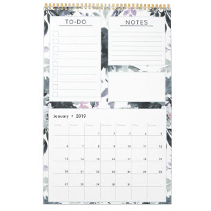 Calendário Planejador Anual Mensal de Aquarela Floral Noturna