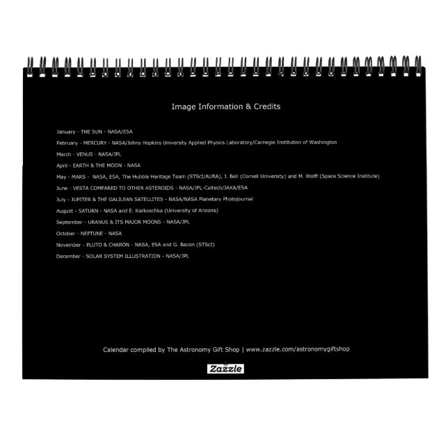 Calendário Planetas Astronômicos do Sistema Solar 2025 Univer (Verso)