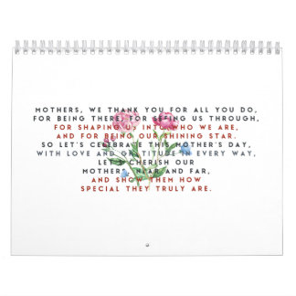 Calendário poema e flores do dia de as mães