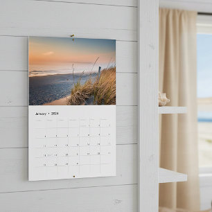 Calendário Pôr do sol, Dunas e madeira flutuante