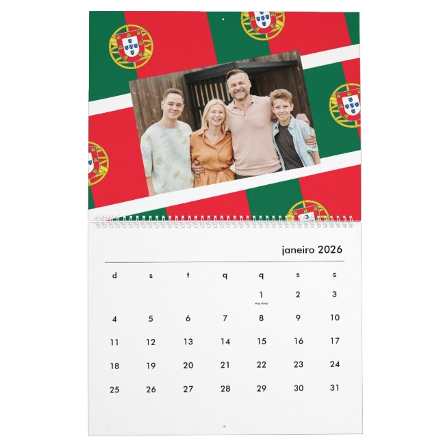 Calendário Portugal | Adicione Sua Foto Bandeira Portuguesa 2 (Jan 2026)