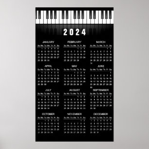 Calendário Poster do Teclado de Piano 2024