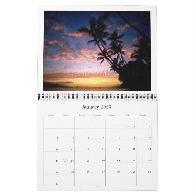 Calendário praia, ano 2008 (Jan 2027)