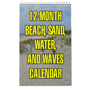 Calendário Praia de 12 Meses, Areia, Água e Ondas