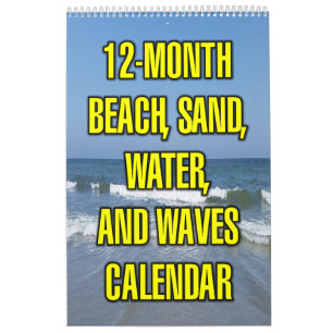 Calendário Praia de 12 Meses, Areia, Água e Ondas