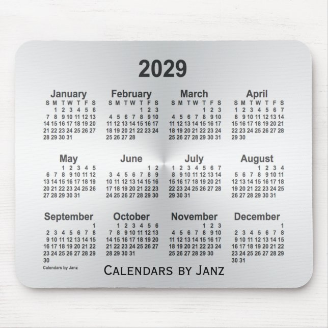 Calendário prateado 2029 por Janz Mouse Pad (Frente)