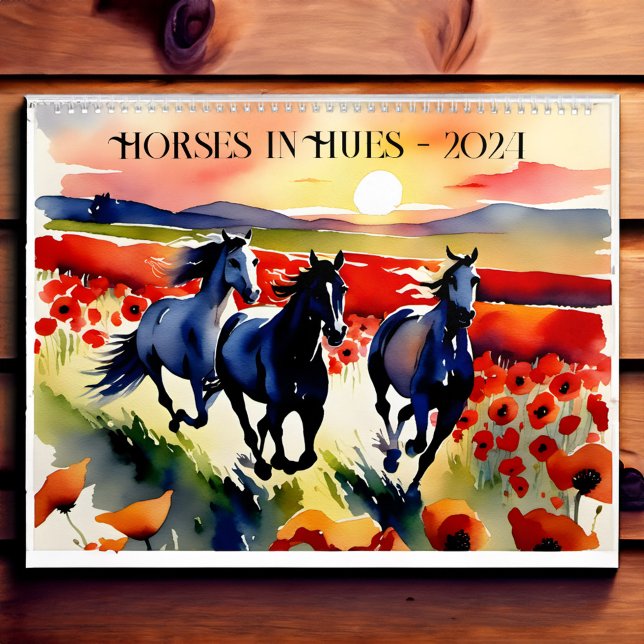 Calendário Presente 2024 para amantes de cavalos de matiz (Horses in hues watercolor horse lovers gift 2024 calendar)