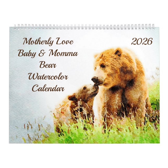 Calendário Presente de aquarela 2026 Mãe Ama Bebê Ursas Mãe (Capa)