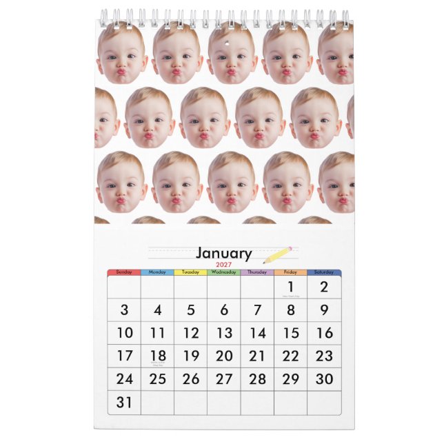 Calendário Presente de rosto de design personalizado para beb (Jan 2027)