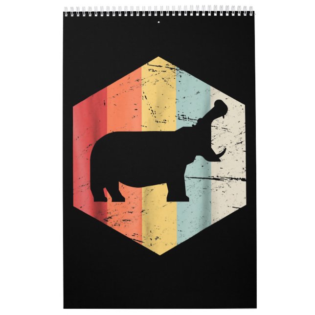 Calendário Presente do Vintage Retro Hippo Hippopotamus (Capa)