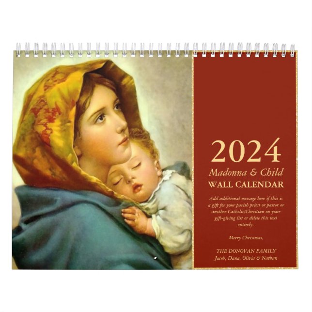 Calendário Presente tradicional de Natal de Madona e Criança (Capa)