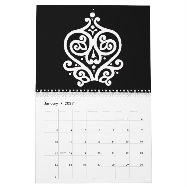 Calendário Preto & branco 2009 (Jan 2027)