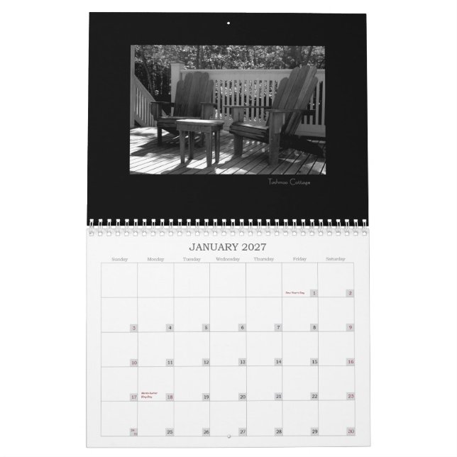 Calendário preto & branco da ilha do Martha's (Jan 2027)