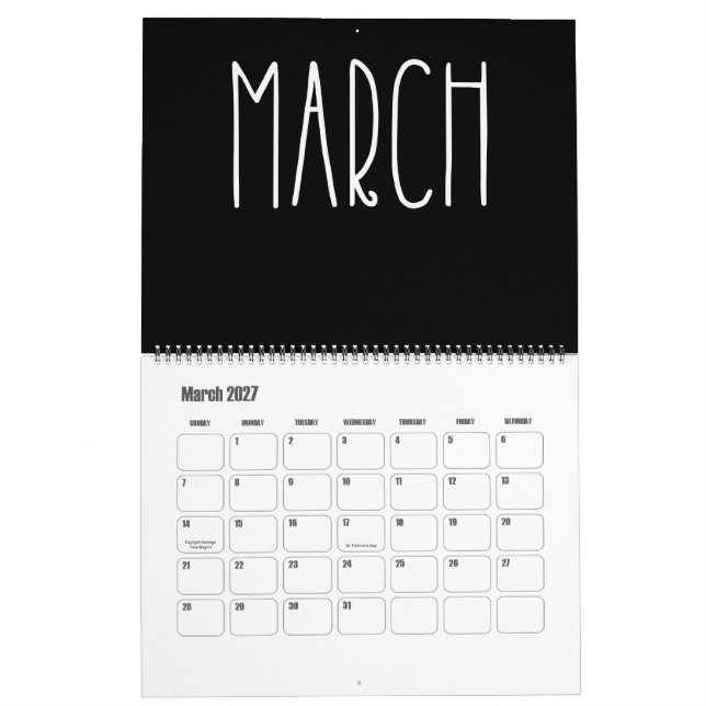 Calendário Preto e Branco Moderno (Mar 2027)