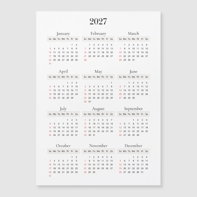 Calendário Preto Mínimo 2027 | Qualquer cor de fun (Frente)