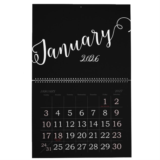 Calendário Preto | Moderno e Minimalista (Jan 2027)