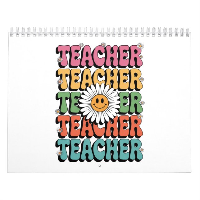 Calendário Professor Groovy Flor de Margarida Fofa Retro Volt (Capa)