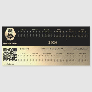 Calendário profissional de barbearia preto e doura