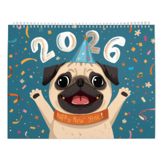 Calendário “Pugs of Joy: A 2026 Calendar” Cute Pug Calendar