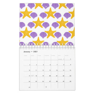 Calendário Purple Seashells Yellow Starfish Marine Life