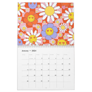 Calendário Quadro de controlo do Groovy Daisy Floral, Y2K 90s