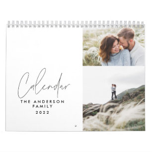 Calendário Quic da família de fotos branca 3 preta mínima mod