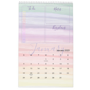 Calendário Rainbow Watercolor Brussel Pincel Trave Planejador