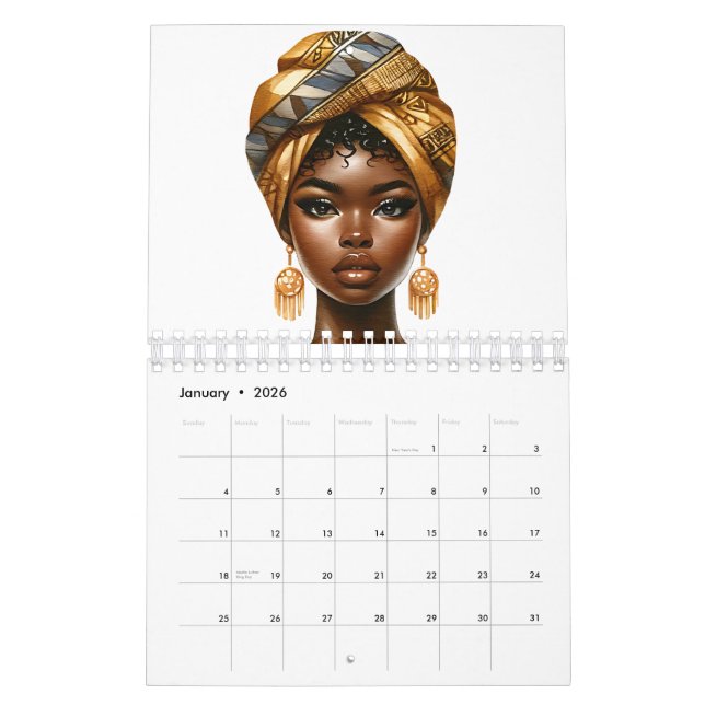 Calendário Rainha negra melanina irmãozinha pele marrom (Jan 2026)