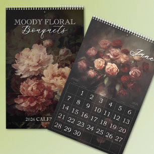 Calendário ramalhetes florais sombrios de 2026