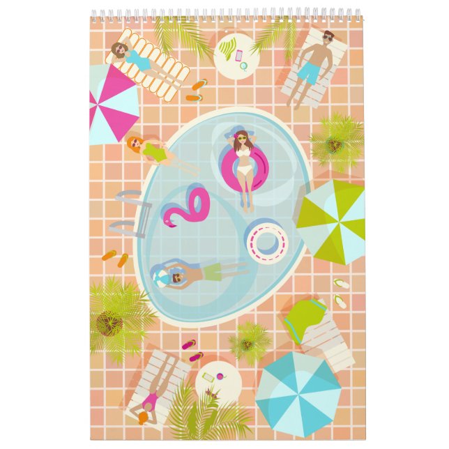 Calendário Raparigas Bikini e caras jogando piscina de nataçã (Capa)