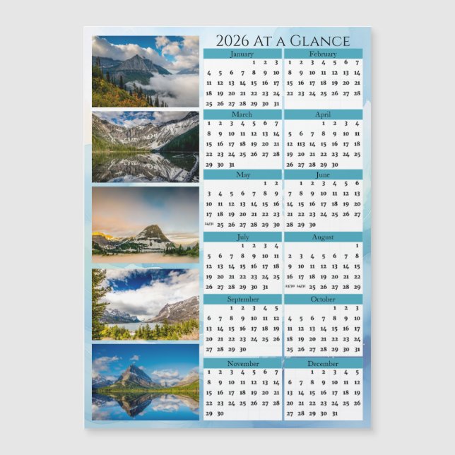 Calendário Rápido Glacier National Park 2026 (Frente)