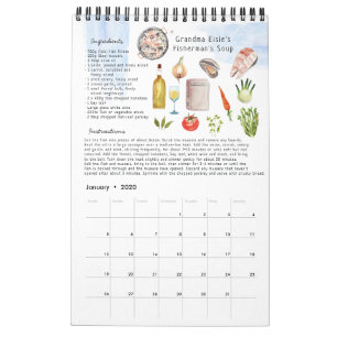Calendário Receita de Família Lembrança de Família Aquarela