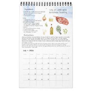 Calendário Receita de Família Lembrança de Família   Aquarela