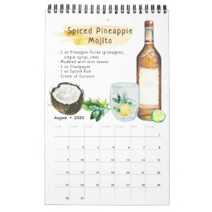 Calendário Receitas Favoritas de Cocktail   Aquarela Ilustrad