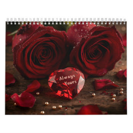 Calendário Red Rose Romantic Valentine Couple 2026 Desk