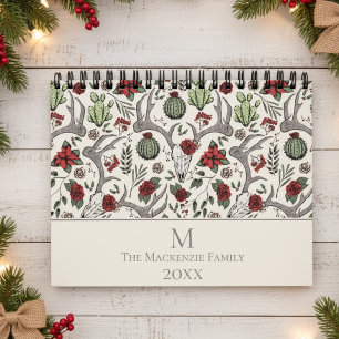 Calendário Reindeer Floral de Natal Deer Rosas do crânio Cact