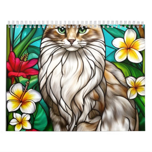 Calendário Retrato de Gato em Vidro Pintado Gato Elegante de