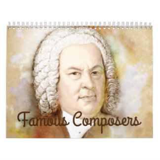 Calendário Retratos de Compositores em Estilo de Aquarela