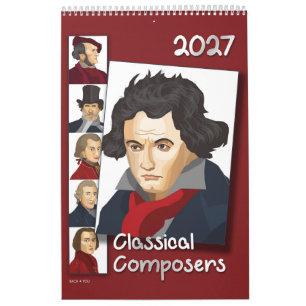 Calendário Retratos de Compositores, Estilo Moderno, 2026