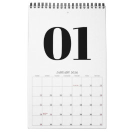 Calendário Retro Black and White Typography No Photo 2026