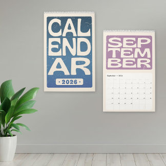 Calendário Retro Block Letter Wall Calendar, Minimalist 2026