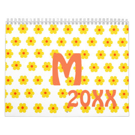 Calendário Retro Daisies Padrão botânico amarelo