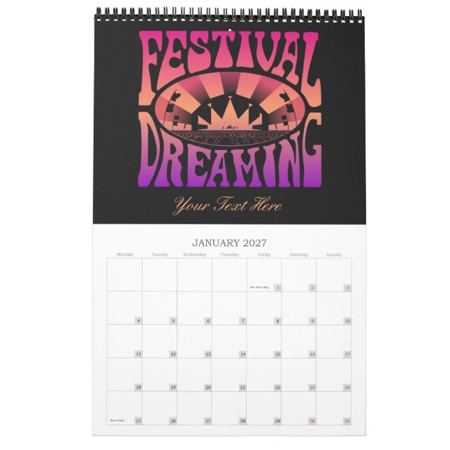 Calendário Retro de Sonhos do Festival Raspberry-Apricot-Plum (Jan 2027)