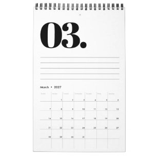 Calendário Retro Minimalista Sem Foto Preto e Branco 2027