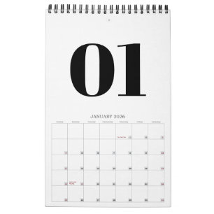 Calendário Retro Simples Tipografia Preto e Branco Sem Foto