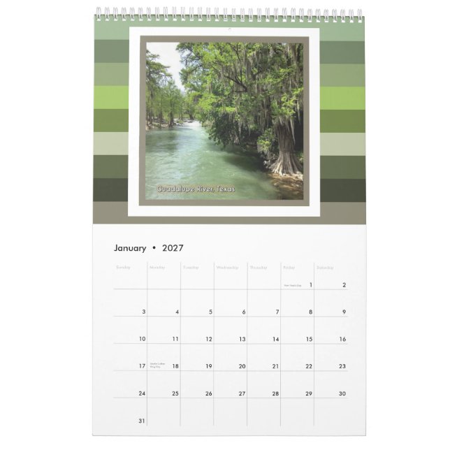 Calendário Rio Guadalupe em Gruene, Texas (Jan 2027)