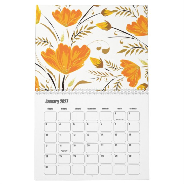 Calendário Rosa amarela (Jan 2027)
